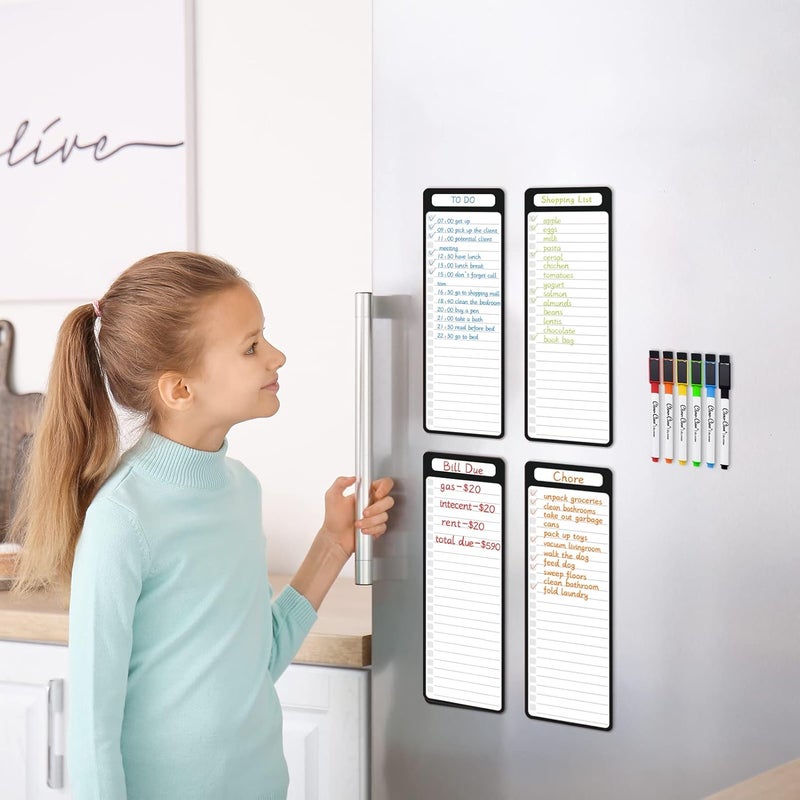 Clever Clean لوحة قائمة قابلة للمسح المغناطيسي - 4"x12" لوحة قائمة متعددة الوظائف للثلاجة - تشمل 6 أقلام رفيعة إضافية - تُشحن مسطحة - Image 5